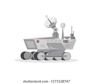 Mars Science Laboratory Isolated Icon. Robotic Space Autonomous Vehicle For Planet Exploration And Cosmic Colonization Illustration In Flat Style.