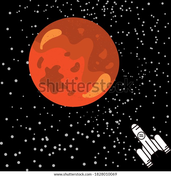 Mars and a space craft. Occupying and landing mars\
illustration. 
