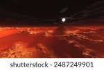 Mars at sunset, panorama of Mars, alien landscape, a panorama of a surface of another planet, 3D rendering