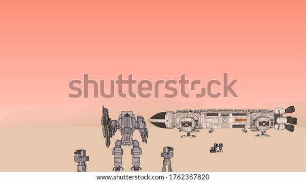 Mars travel cartoon. 3d\
illustration
