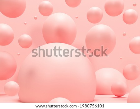 Marshmallows, candy gum fly in zero gravity. 3d illustration Paper cut mockup. Poster for kids sport brand goods with empty space. Chaotic scatter confetti spheres. Makeup powder face cosmetics balls