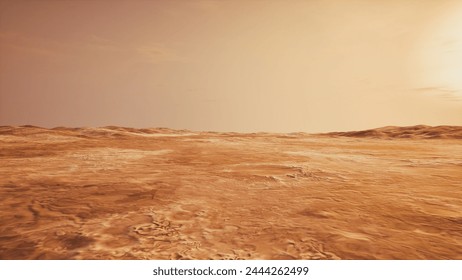 Martian landscape in futuristic Sci-Fi concept. 3D Rendering of alien planet 's desert terrain.