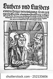 Martin Luther and Lucifer, woodcut ca. 1520