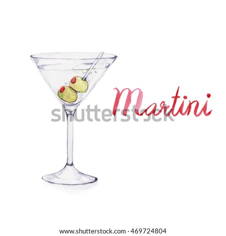 Martini. Cocktails , watercolor painting isolated on white background. 