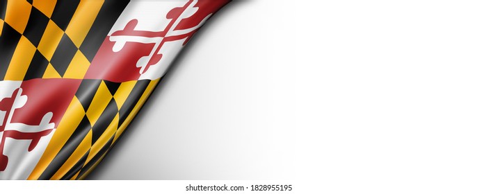 Maryland Flag On White Wall Banner, USA. 3D Illustration