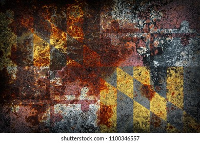 Maryland Flag Pattern On Old Rusty Metal Texture