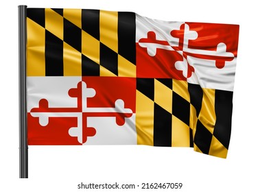 Maryland US state flag waving in the wind isolated on white background 3D illustration