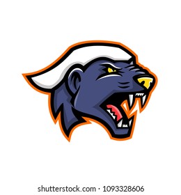 Mascot icon illustration of head of angry and aggressive honey badger (Mellivora capensis), also known as the ratel viewed from side on isolated background in retro style.