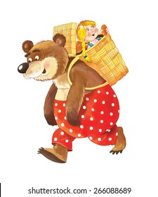 Masha and the bear. A Russian fairy tale. Illustration for children