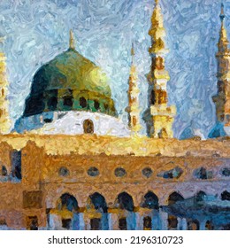 Masjid Al Nabawi Islamic Original Painting Makkah Madina, Aqsa Haram Madina Muslim Mosques, Abstract Painting Islamic, Madina Painting, Wall Art Tableau Decoration.