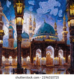 Masjid Al Nabawi Islamic Original Painting Makkah Madina, Aqsa Haram Madina Muslim Mosques, Abstract Painting Islamic, Madina Painting, Wall Art Tableau Decoration.