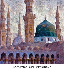 Masjid Al Nabawi Islamic Original Painting Makkah Madina, Aqsa Haram Madina Muslim Mosques, Abstract Painting Islamic, Madina Painting, Wall Art Tableau Decoration.