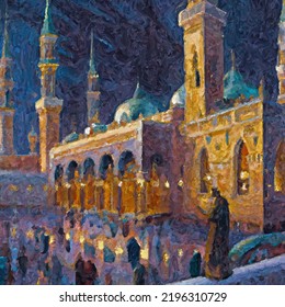 Masjid Al Nabawi Islamic Original Painting Makkah Madina, Aqsa Haram Madina Muslim Mosques, Abstract Painting Islamic, Madina Painting, Wall Art Tableau Decoration.