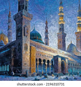 Masjid Al Nabawi Islamic Original Painting Makkah Madina, Aqsa Haram Madina Muslim Mosques, Abstract Painting Islamic, Madina Painting, Wall Art Tableau Decoration.