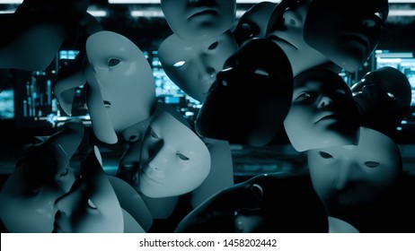 Masks of a hacktivist group at the data server - 3D Render