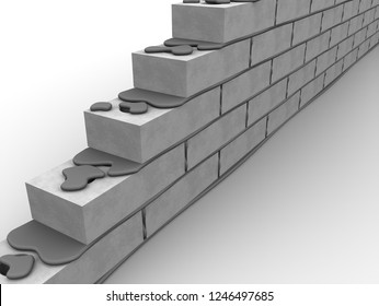 Masonry made of silicate bricks. Masonry made of silicate bricks on a white surface. Isolated. 3D Illustration