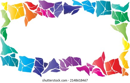 Masonry stonework style border. Abstract shapes mosaic colorful rainbow frame isolated on white background with empty space for text. Rainbow frame graphic design. Masonry style stonework