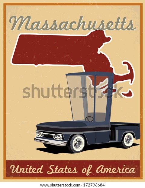 Massachusetts road trip vintage\
poster