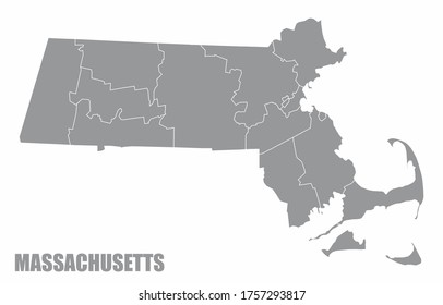 Massachusetts State County Map Isolated On Stock Illustration