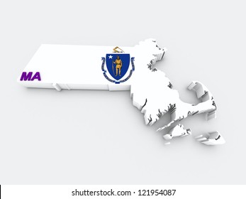 Massachusetts State Flag On 3d Map