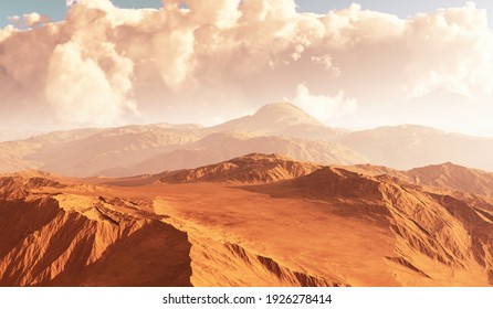 Massive Dust Storm Sweeping Across Surface Of Mars. 3D Illustration