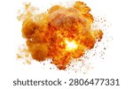 Massive fiery explosion with bright orange flames and thick dark smoke clouds