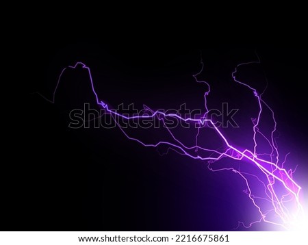Massive lightning bolt with branches isolated on black background. Branched lightning bolt. Electric bolt.