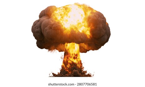 Massive mushroom cloud explosion with bright orange flames and dark smoke