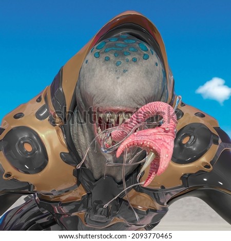 master alien is atacking in the desert after rain, 3d illustration
