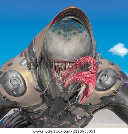 master alien is atacking in the desert after rain, 3d illustration