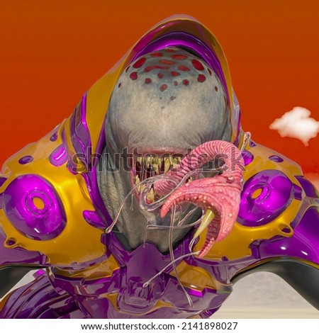 master alien is atacking in the desert after rain, 3d illustration