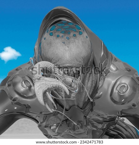 master alien is atacking in the desert after rain, 3d illustration