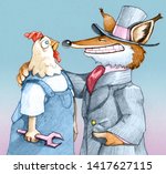 master fox worker hen metaphor of power that manages to destroy the workers rights with cunning humorous political humorous draw