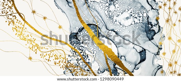 Abstract Hand Painted Black and White with Gold Background, Acrylic Painting  on Canvas, Wallpaper,' Art Print - Artlusy