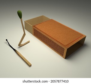 The matchsticks  and matchboxes surreal scene 3d illustration 