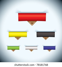 Material paper tab with leather tag and copyspace