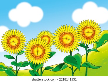 Math Game, Sunflower Clock Time Calculation.
