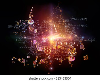 Math Network series. Abstract design made of lights, strands and numbers on the subject of science, technology and networking