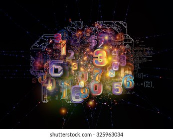 Math Network series. Background design of lights, strands and numbers on the subject of science, technology and networking
