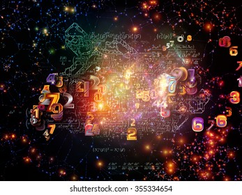 Math Network series. Composition of lights, strands and numbers suitable as a backdrop for the projects on science, technology and networking