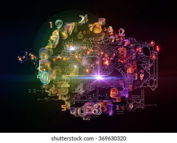 Math Network series. Composition of lights, strands and numbers suitable as a backdrop for the projects on science, technology and networking