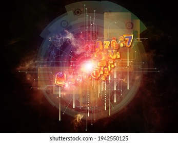 Math Processor. Number, light and technological elements 3D rendering on subject of information processing and education.