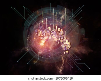 Math Processor. Number, light and technological elements 3D rendering on subject of information processing and education.