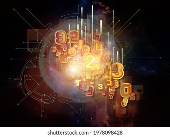 Math Processor. Number, light and technological elements 3D rendering on subject of information processing and education.