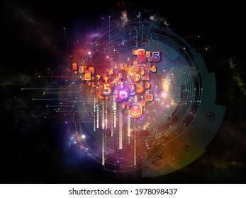 Math Processor. Number, light and technological elements 3D rendering on subject of information processing and education.