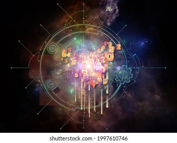 Math Processor. Number, light and technological elements 3D rendering on subject of information processing and education.