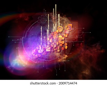 Math Processor. Number, light and technological elements 3D rendering on subject of information processing and education.