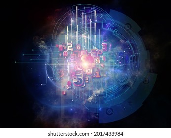Math Processor. Number, light and technological elements 3D rendering on subject of information processing and education.