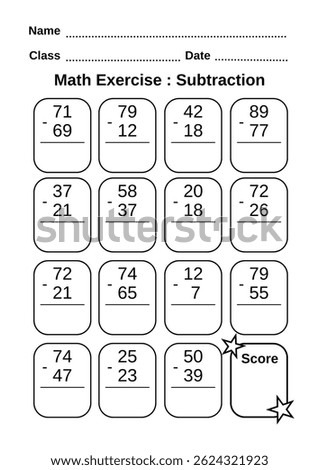 Math worksheet exercises for teaching children about subtraction.