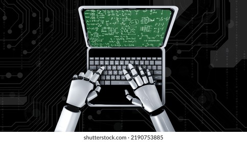 Mathematic equations and modish formula on computer screen showing concept of science and education. 3D Illustration